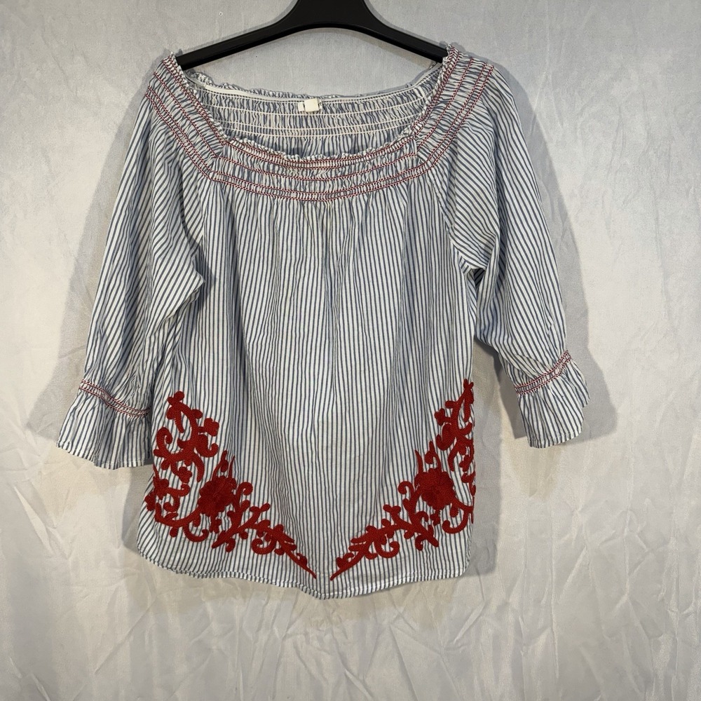 womens off the shoulder blouse Striped Ate Embroidered XL Women's Cotton Casual